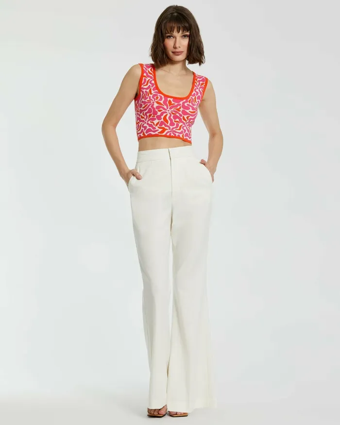 Women Knitwear Mac Duggal Sleeveless Floral Knit Cropped Tank Top 8211 FINAL SALE Sunset Multi