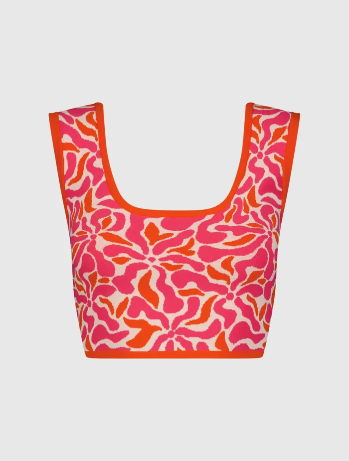 Women Knitwear Mac Duggal Sleeveless Floral Knit Cropped Tank Top 8211 FINAL SALE Sunset Multi