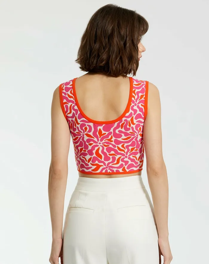 Women Knitwear Mac Duggal Sleeveless Floral Knit Cropped Tank Top 8211 FINAL SALE Sunset Multi