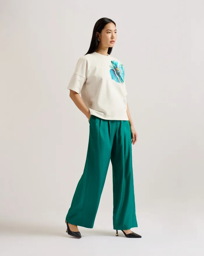 Women KRISSI 8211 Wide Leg Trousers Green Ted Baker Trousers and Shorts