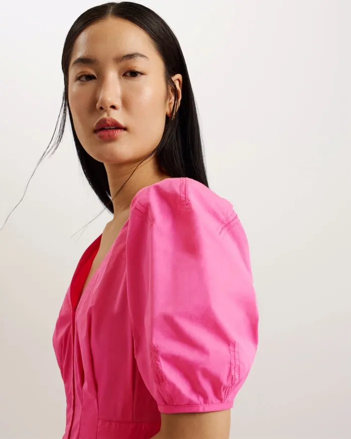 Women LEDRA 8211 Puff Sleeve Pleated Midi Dress Purple Ted Baker Dresses Women LEDRA 8211 Puff Sleeve Pleated Midi Dress Purple Ted Baker Dresses