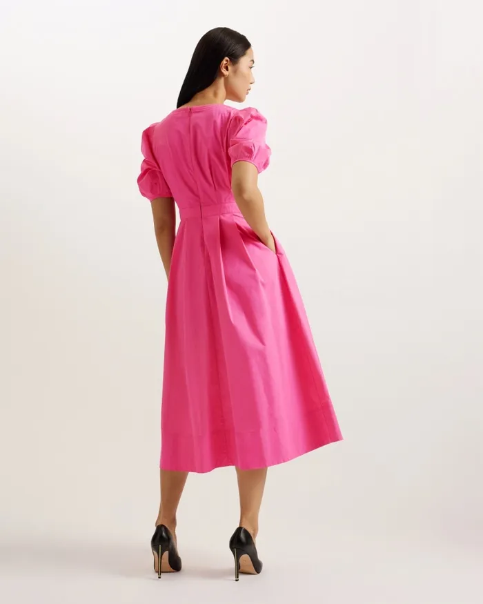Women LEDRA 8211 Puff Sleeve Pleated Midi Dress Purple Ted Baker Dresses Women LEDRA 8211 Puff Sleeve Pleated Midi Dress Purple Ted Baker Dresses