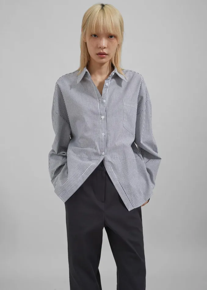 Women Liv Button Up Shirt 8211 BlackWhite Stripe The Frankie Shop Tops