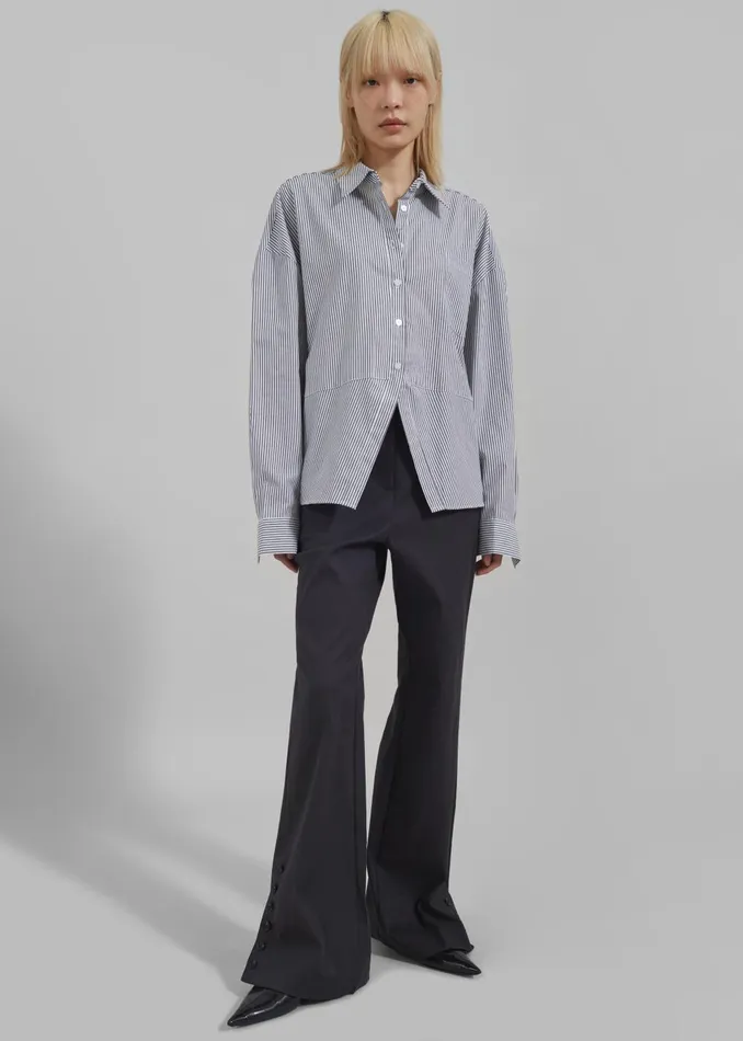 Women Liv Button Up Shirt 8211 BlackWhite Stripe The Frankie Shop Tops