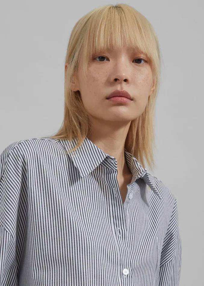 Women Liv Button Up Shirt 8211 BlackWhite Stripe The Frankie Shop Tops