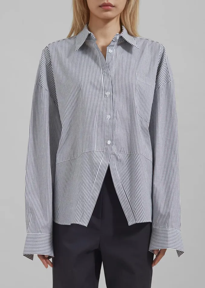 Women Liv Button Up Shirt 8211 BlackWhite Stripe The Frankie Shop Tops