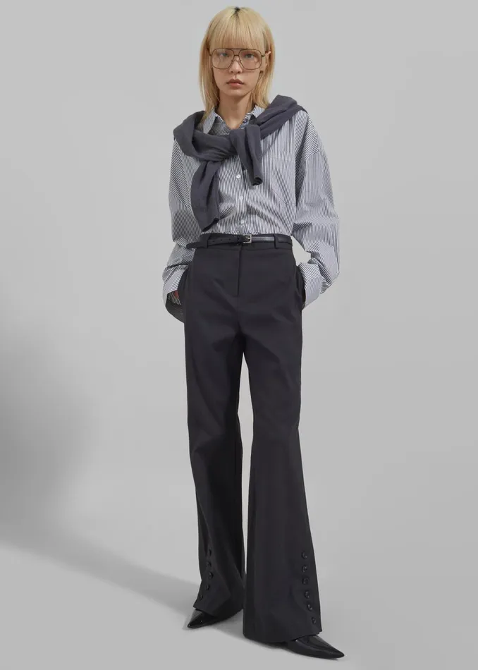Women Liv Button Up Shirt 8211 BlackWhite Stripe The Frankie Shop Tops