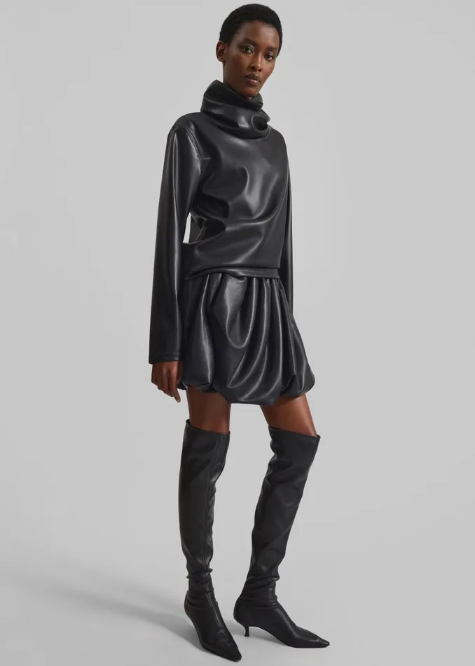 Women Lofoten Mock Neck Faux Leather Top 8211 Black The Frankie Shop Tops