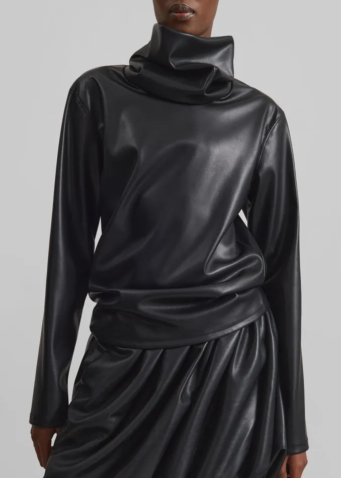 Women Lofoten Mock Neck Faux Leather Top 8211 Black The Frankie Shop Tops