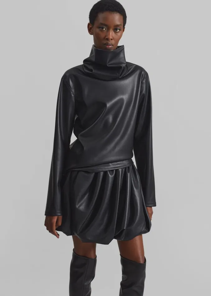 Women Lofoten Mock Neck Faux Leather Top 8211 Black The Frankie Shop Tops
