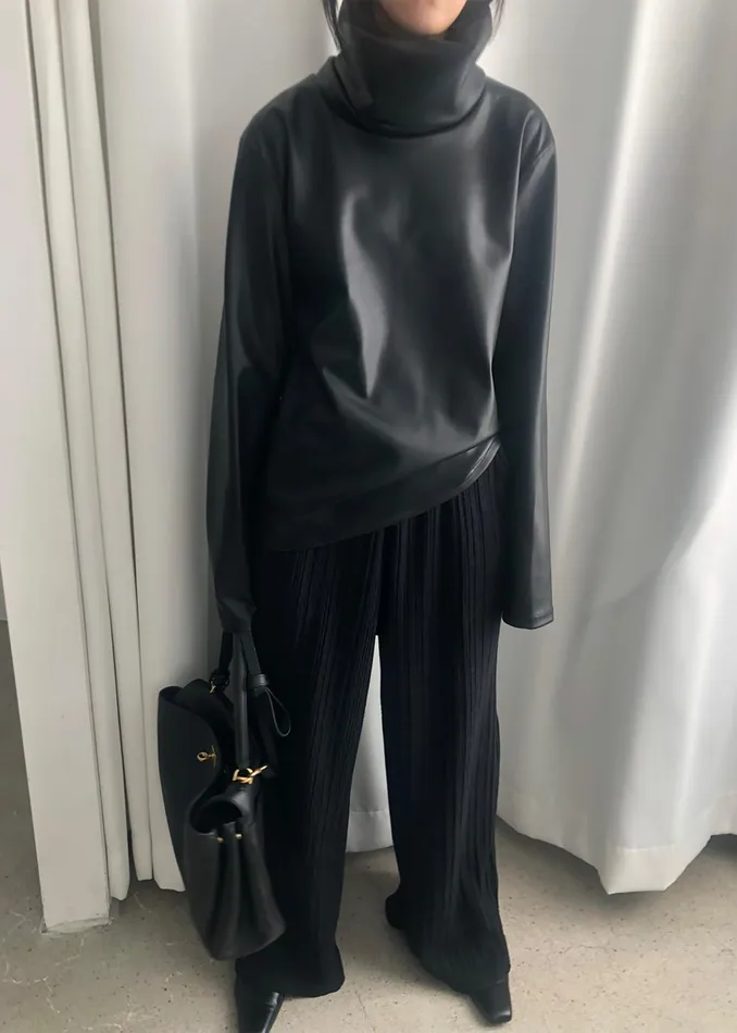 Women Lofoten Mock Neck Faux Leather Top 8211 Black The Frankie Shop Tops