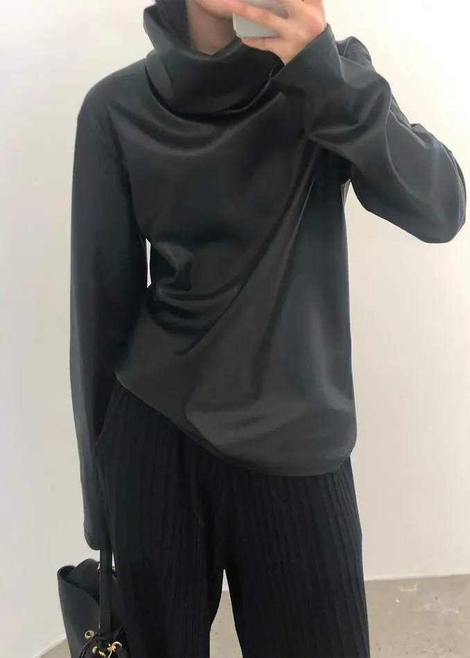 Women Lofoten Mock Neck Faux Leather Top 8211 Black The Frankie Shop Tops