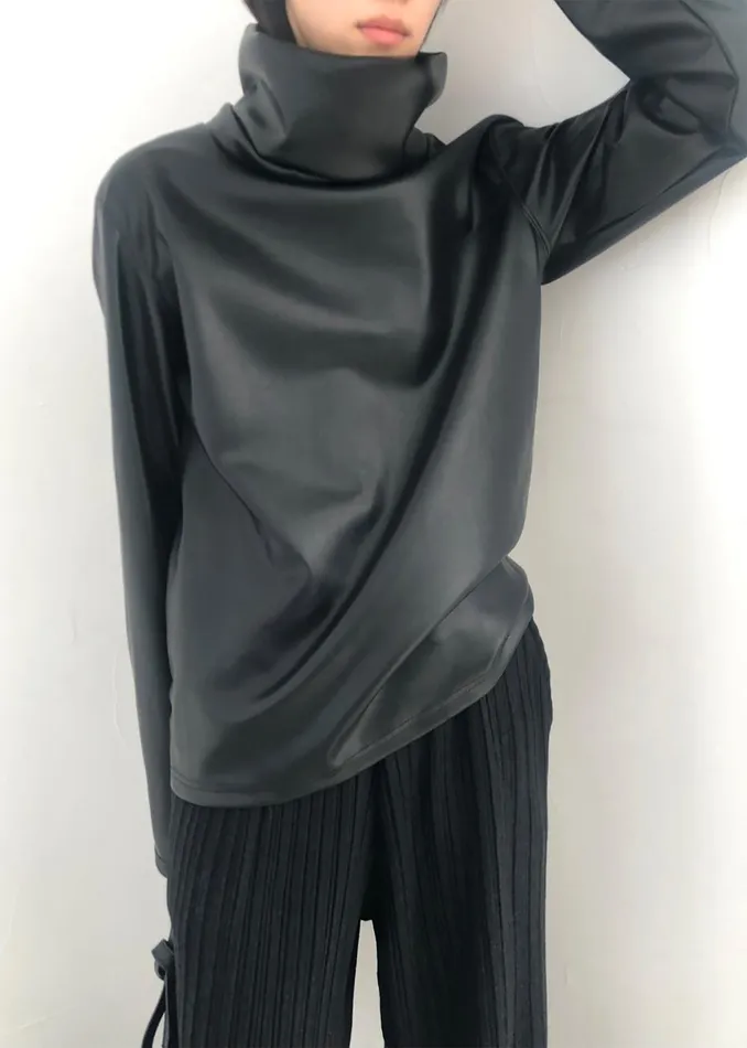 Women Lofoten Mock Neck Faux Leather Top 8211 Black The Frankie Shop Tops