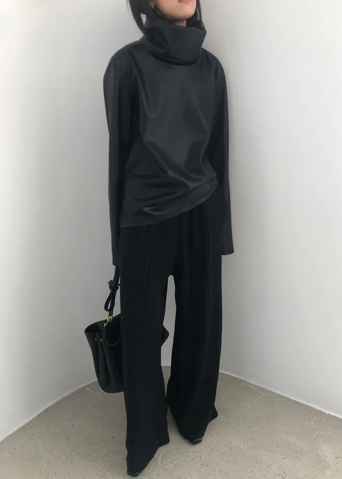 Women Lofoten Mock Neck Faux Leather Top 8211 Black The Frankie Shop Tops