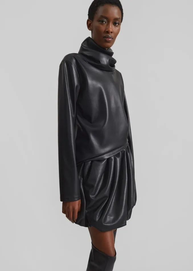 Women Lofoten Mock Neck Faux Leather Top 8211 Black The Frankie Shop Tops