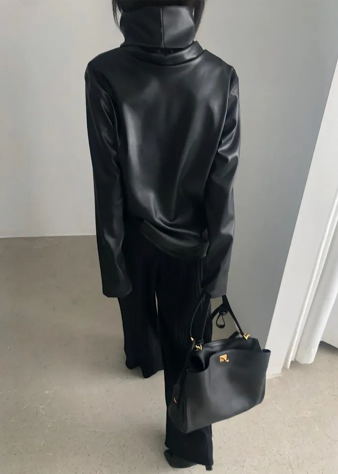 Women Lofoten Mock Neck Faux Leather Top 8211 Black The Frankie Shop Tops