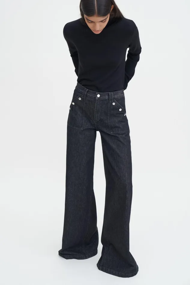 Women Loose Buttoned Jeans Washed Black Filippa K Jeans