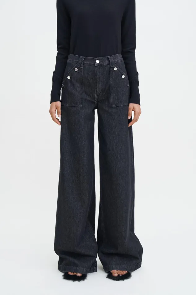 Women Loose Buttoned Jeans Washed Black Filippa K Jeans