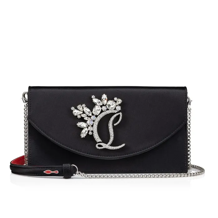 Women Loubi54 Clutch 8211 Crepe Satin And Strass Queeny 8211 Black Christian Louboutin Shoulder Bags