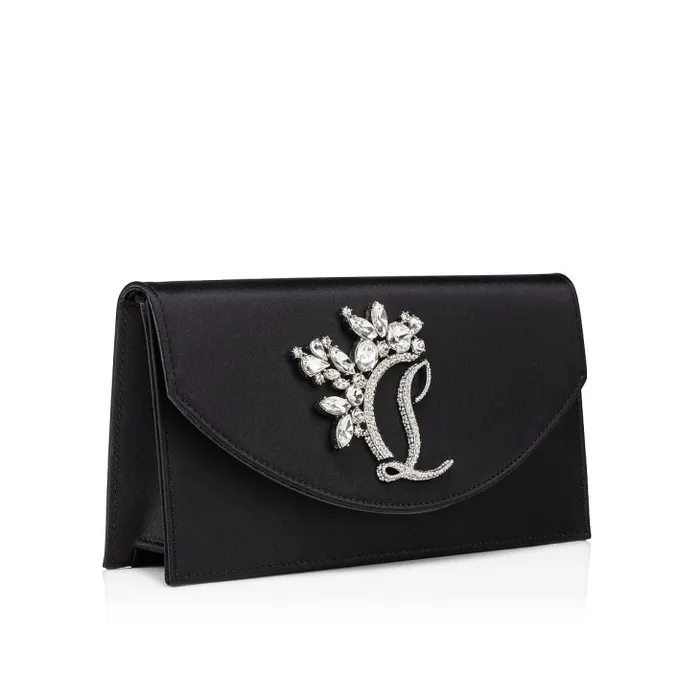 Women Loubi54 Clutch 8211 Crepe Satin And Strass Queeny 8211 Black Christian Louboutin Shoulder Bags
