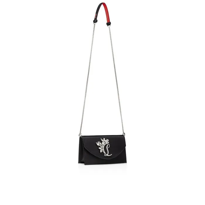 Women Loubi54 Clutch 8211 Crepe Satin And Strass Queeny 8211 Black Christian Louboutin Shoulder Bags