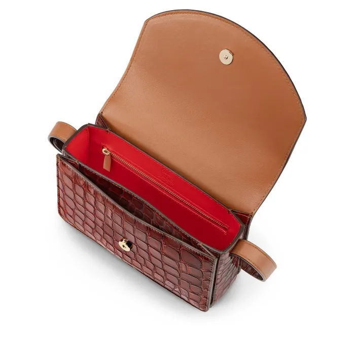 Women Loubi54 Crossbody Bag 8211 Alligator Embossed Calf Leather 8211 Acajou Christian Louboutin Crossbody Bags