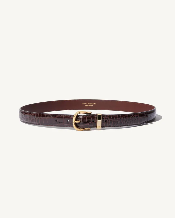 Women LOUISE BELT Dark Brown WShiny Brass Buckle Belts and Accessories Nili Lotan