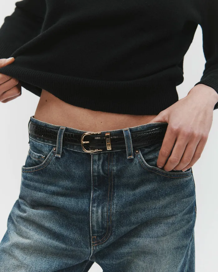Women LOUISE BELT Dark Brown WShiny Brass Buckle Belts and Accessories Nili Lotan