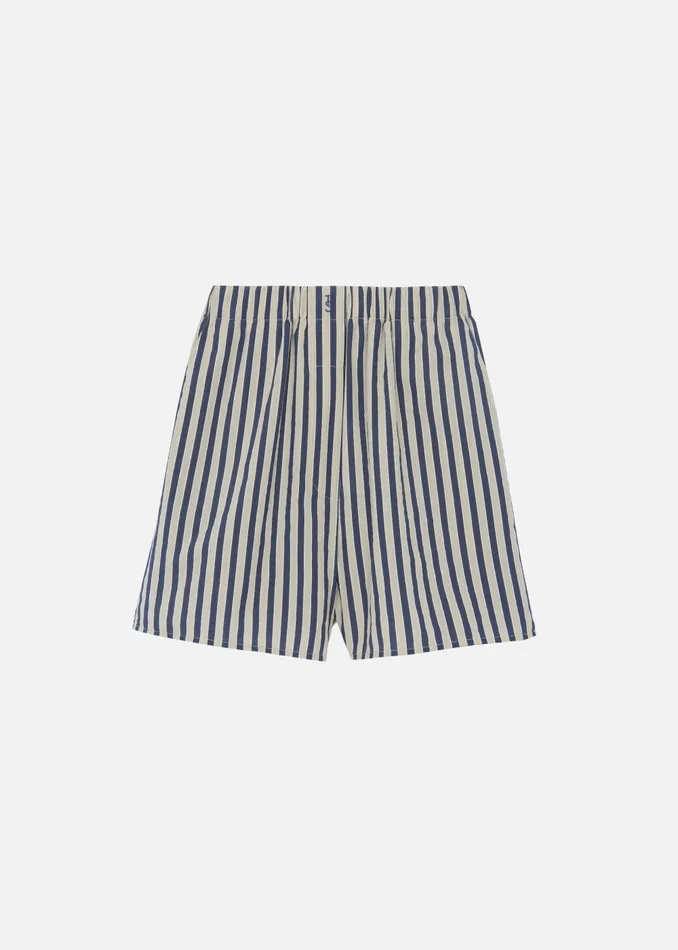 Women Lui Textured Boxer Shorts 8211 BeigeNavy Multi Stripe The Frankie Shop Bottoms
