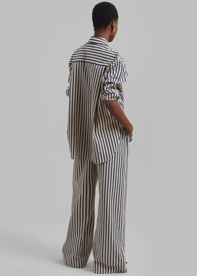 Women Lui Textured Shirt 8211 BeigeNavy Multi Stripe The Frankie Shop Tops