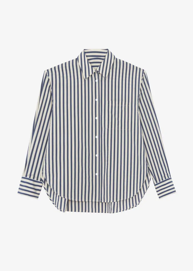 Women Lui Textured Shirt 8211 BeigeNavy Multi Stripe The Frankie Shop Tops