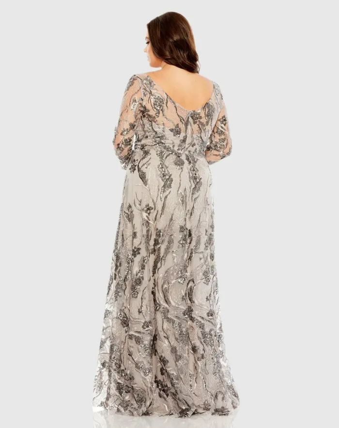 Women Mac Duggal Embroidered Long Sleeve A Line Gown Taupe Plus Size Dresses Women Mac Duggal Embroidered Long Sleeve A Line Gown Taupe Plus Size Dresses