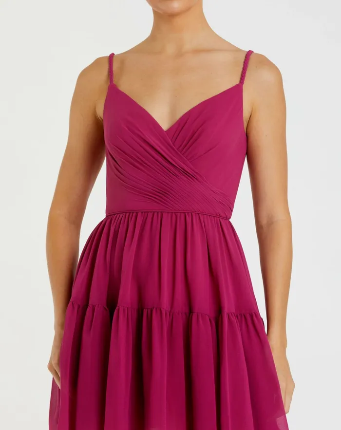 Women Mac Duggal Spaghetti Strap Faux Wrap Dress Fuchsia Daytime Dresses
