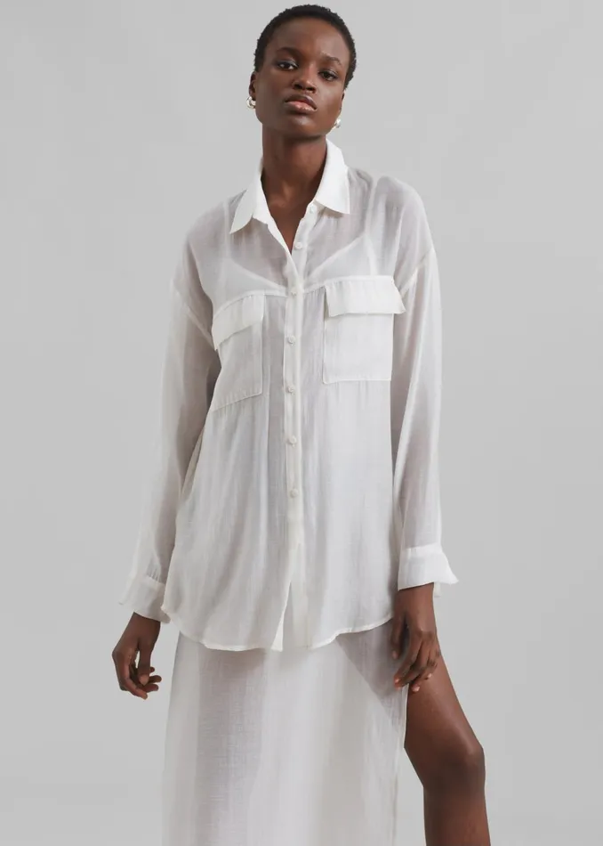 Women Madeline Sheer Shirt 8211 Off White The Frankie Shop Tops