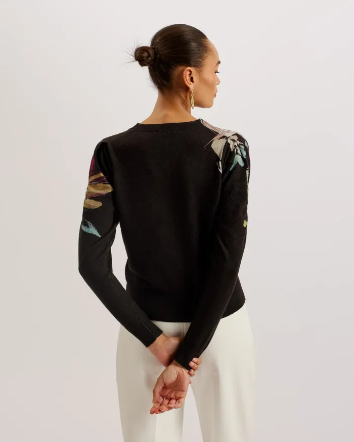 Women MAGARIT 8211 Floral Pleated Long Sleeve Sweater Black Ted Baker Jumpers and Cardigans Women MAGARIT 8211 Floral Pleated Long Sleeve Sweater Black Ted Baker Jumpers and Cardigans