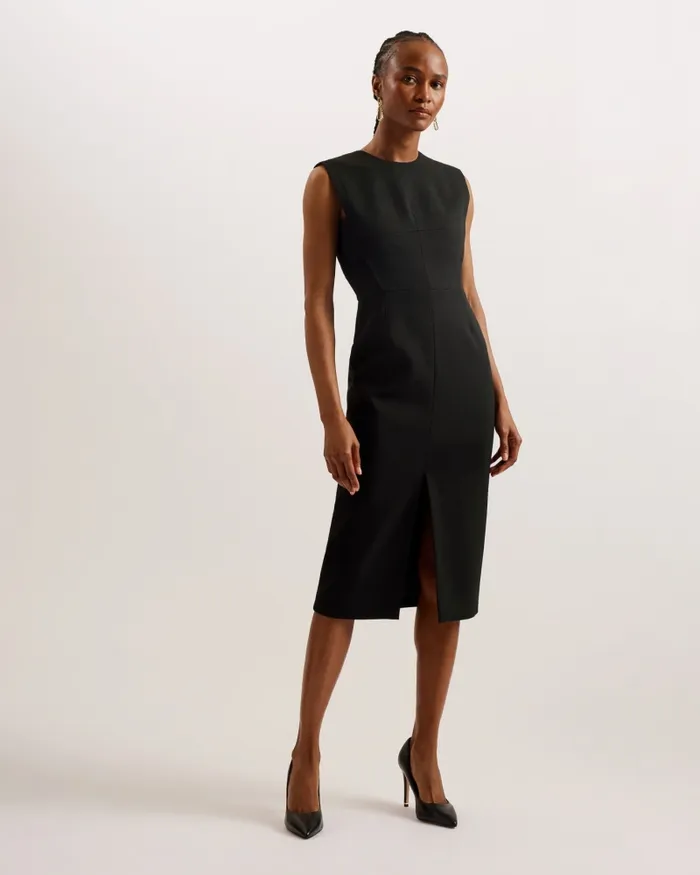 Women MANABUD 8211 Tailored Midi Dress With Front Split Black Ted Baker Dresses Women MANABUD 8211 Tailored Midi Dress With Front Split Black Ted Baker Dresses