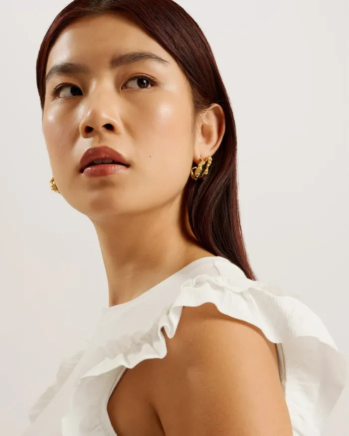 Women MARHLOU 8211 Frill Shoulder Ribbed Fitted Top Ivory Ted Baker Tops and Blouses