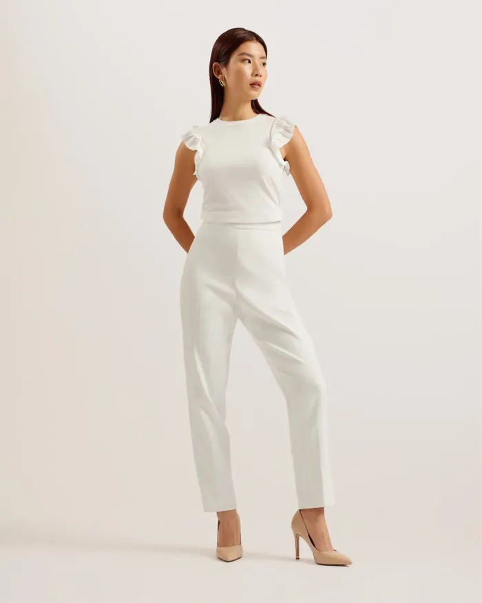 Women MARHLOU 8211 Frill Shoulder Ribbed Fitted Top Ivory Ted Baker Tops and Blouses