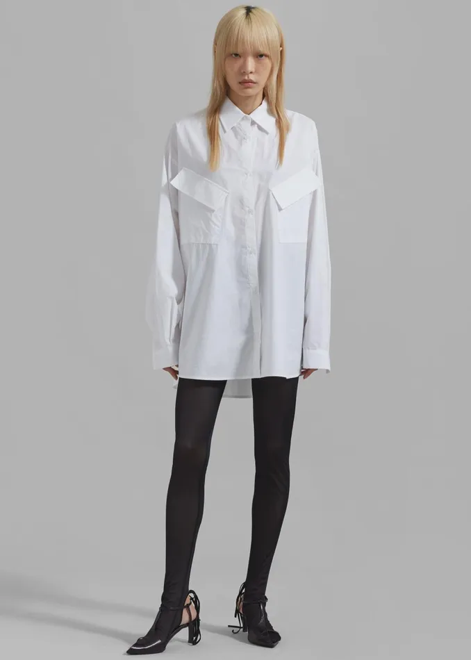Women Marin Button Up Utility Shirt 8211 White The Frankie Shop Tops