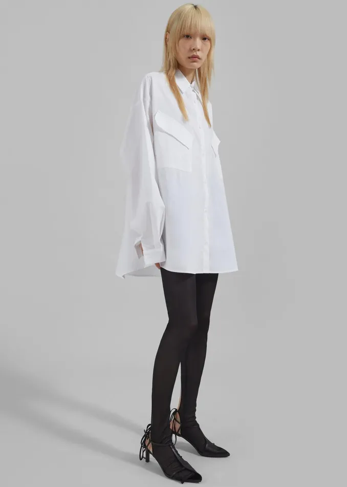 Women Marin Button Up Utility Shirt 8211 White The Frankie Shop Tops