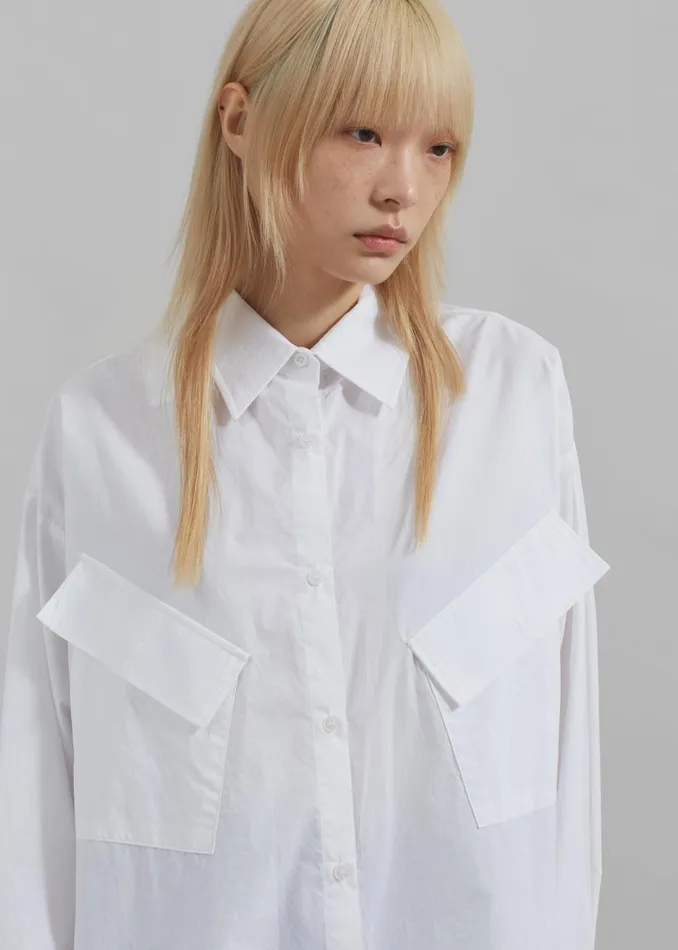 Women Marin Button Up Utility Shirt 8211 White The Frankie Shop Tops
