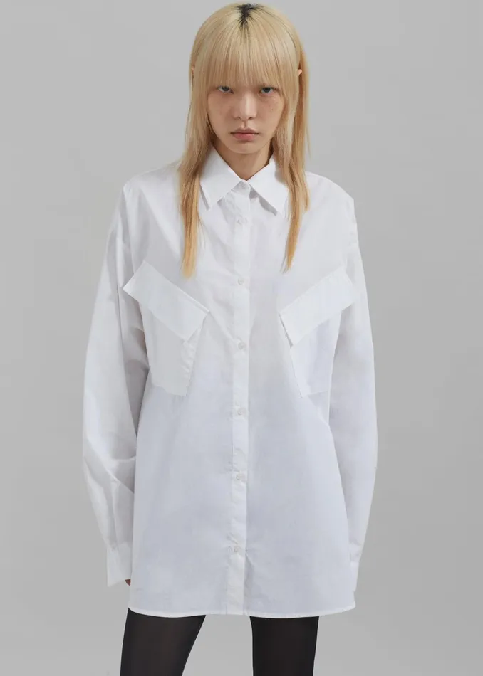 Women Marin Button Up Utility Shirt 8211 White The Frankie Shop Tops