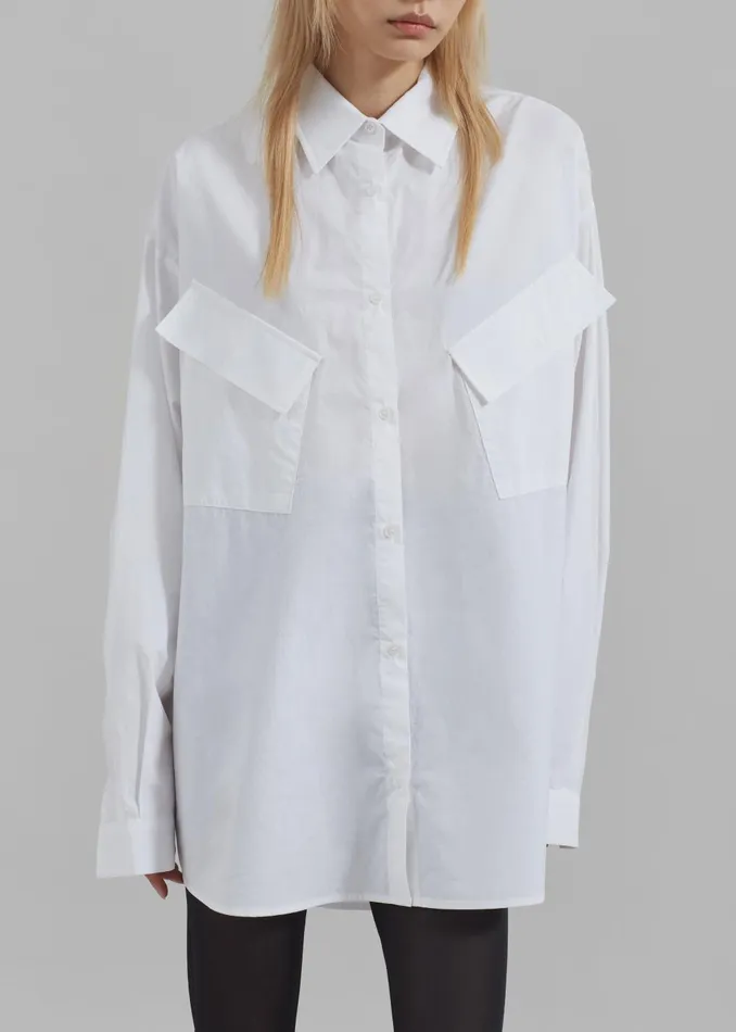 Women Marin Button Up Utility Shirt 8211 White The Frankie Shop Tops