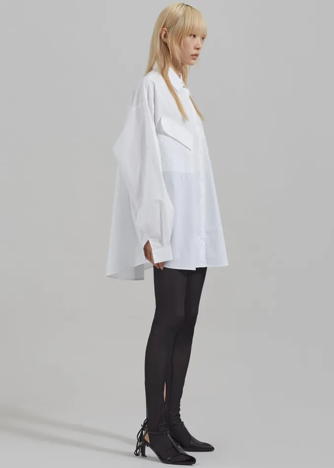 Women Marin Button Up Utility Shirt 8211 White The Frankie Shop Tops