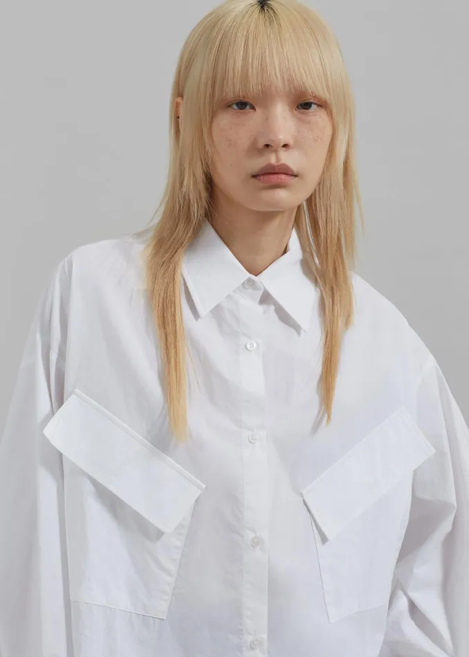 Women Marin Button Up Utility Shirt 8211 White The Frankie Shop Tops