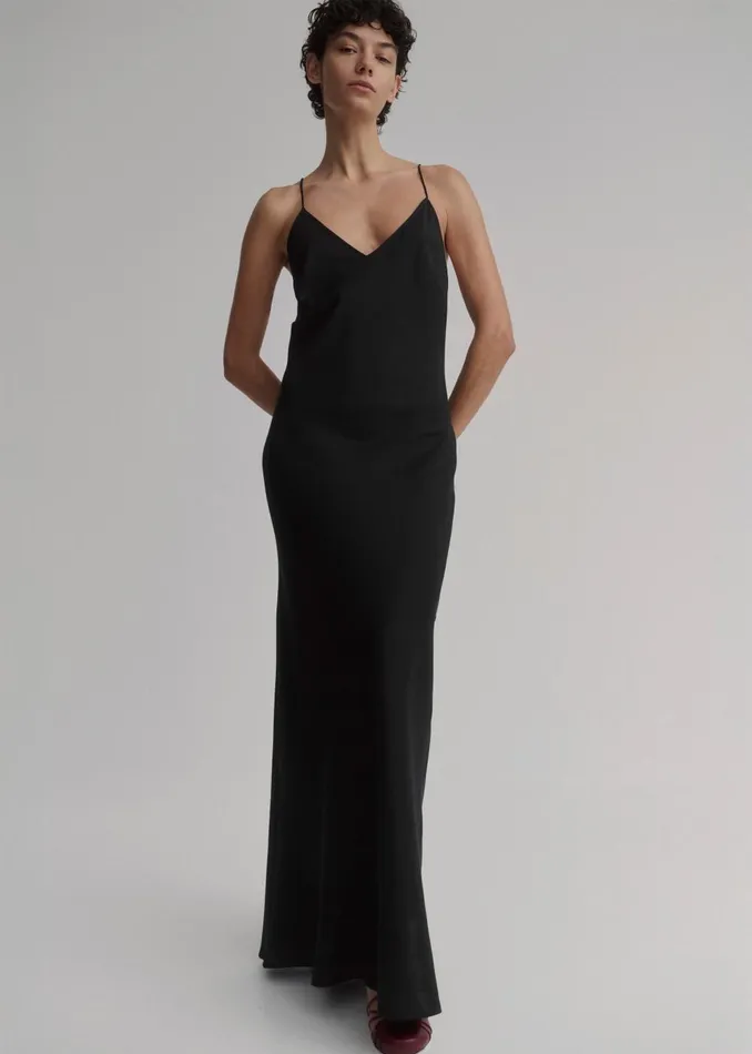 Women Matin Silk Bias Dress 8211 Black The Frankie Shop Dresses