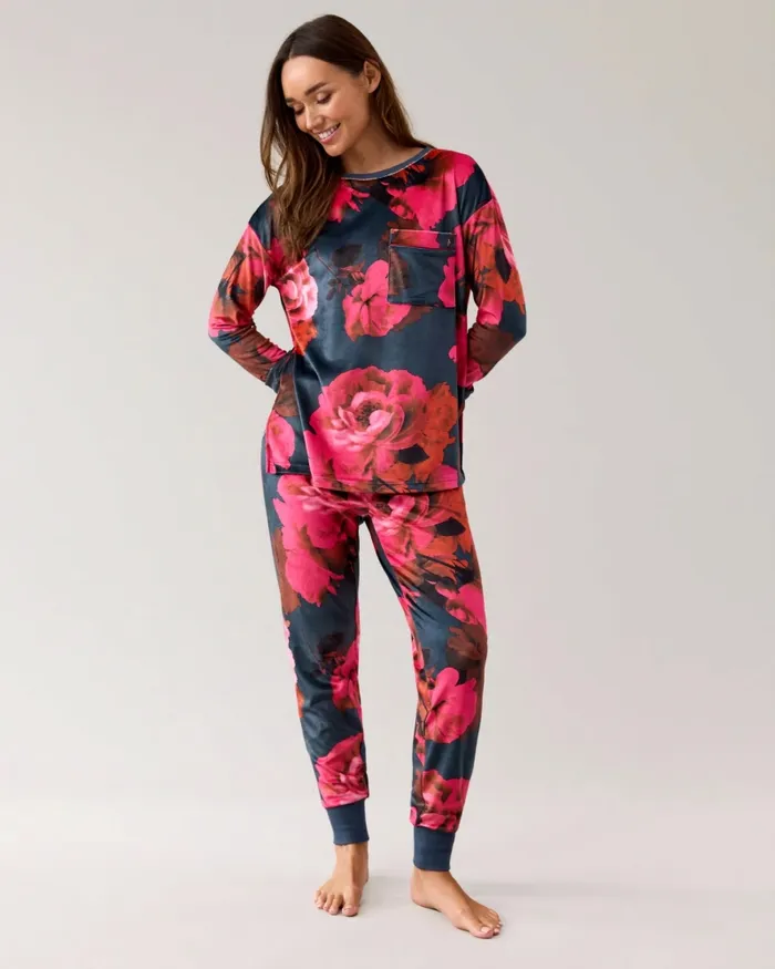 Women MELLEE 8211 Floral Velour Long Pyjama Set Deeppink Ted Baker Lingerie and Pyjamas