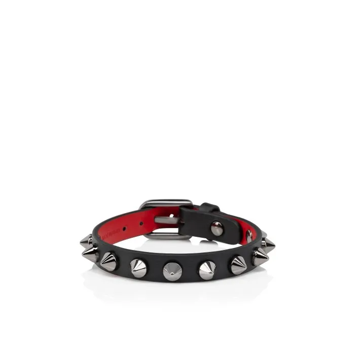 WomenMen Cabata Bracelet 8211 Calf Leather And Spikes 8211 Black Christian Louboutin Bracelets