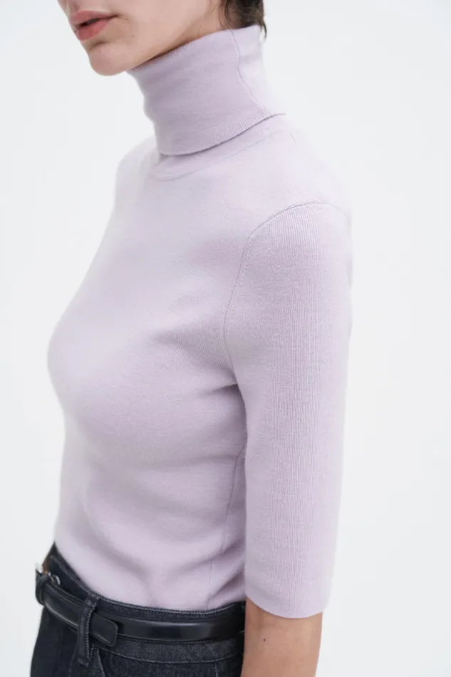 Women Merino Elbow Sleeve Top Faded Violet Filippa K Knitwear
