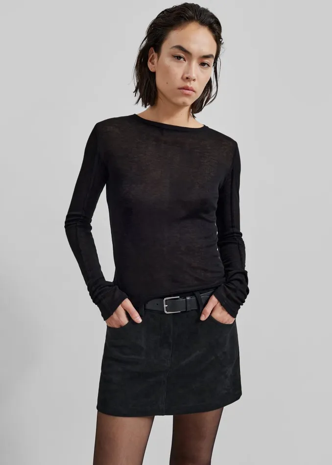 Women Mesa Sheer Long Sleeve Tee 8211 Black The Frankie Shop Tops